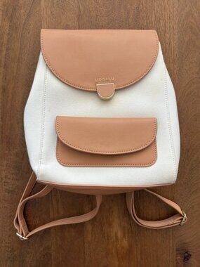 Modalu England White Canvas and Tan Leather Backpack